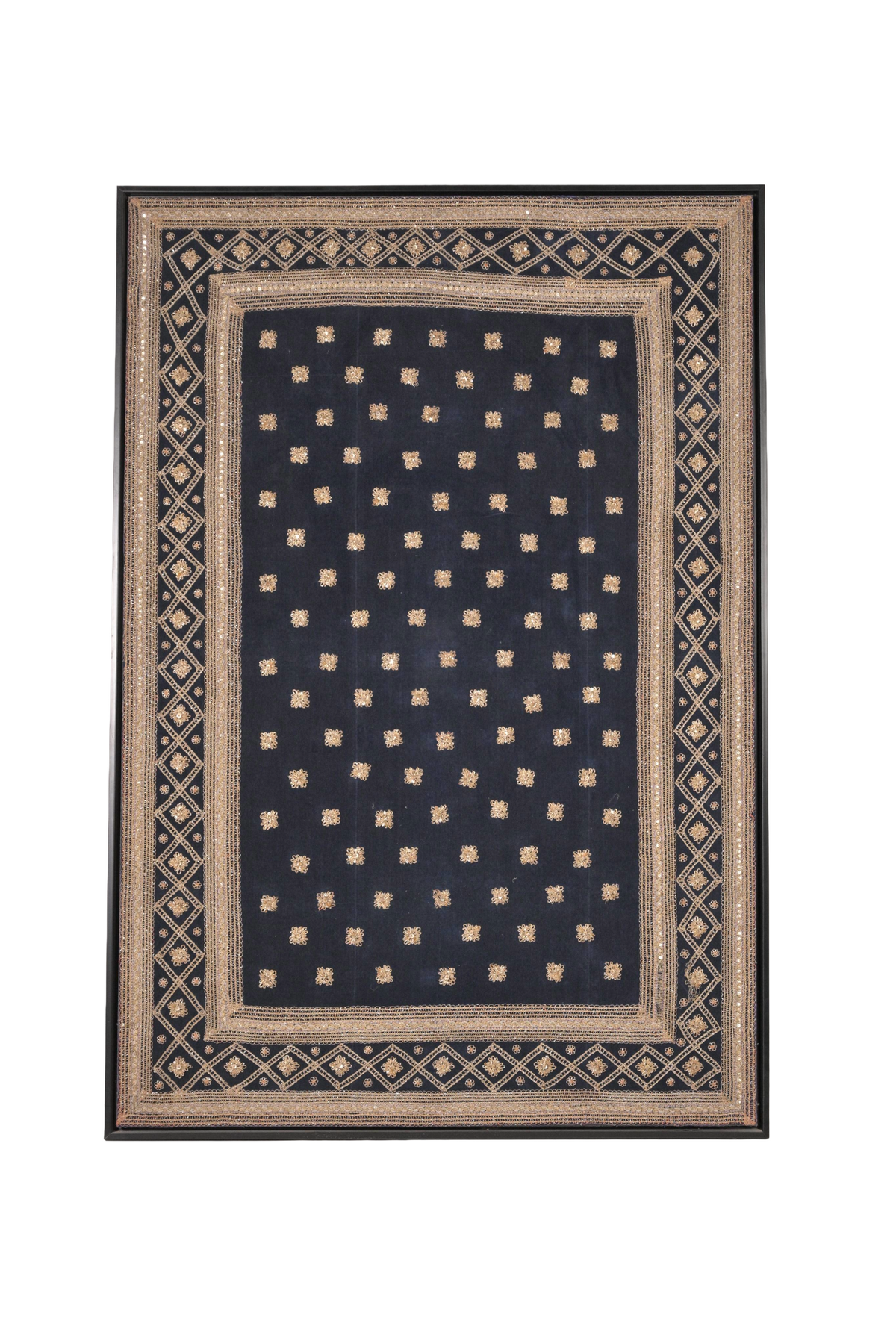 Antique Silver Pat-Work Textile Panel, Framed
