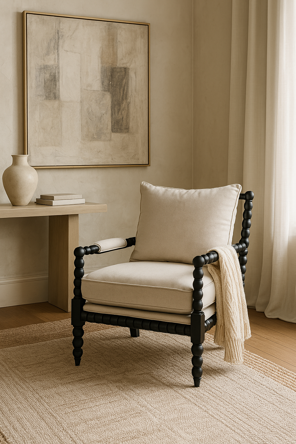 Beaded Black Arm Chair