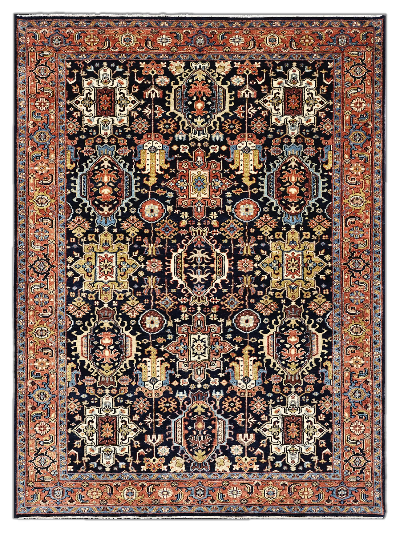 Persian Wool Carpet Deep Navy Kazak Design