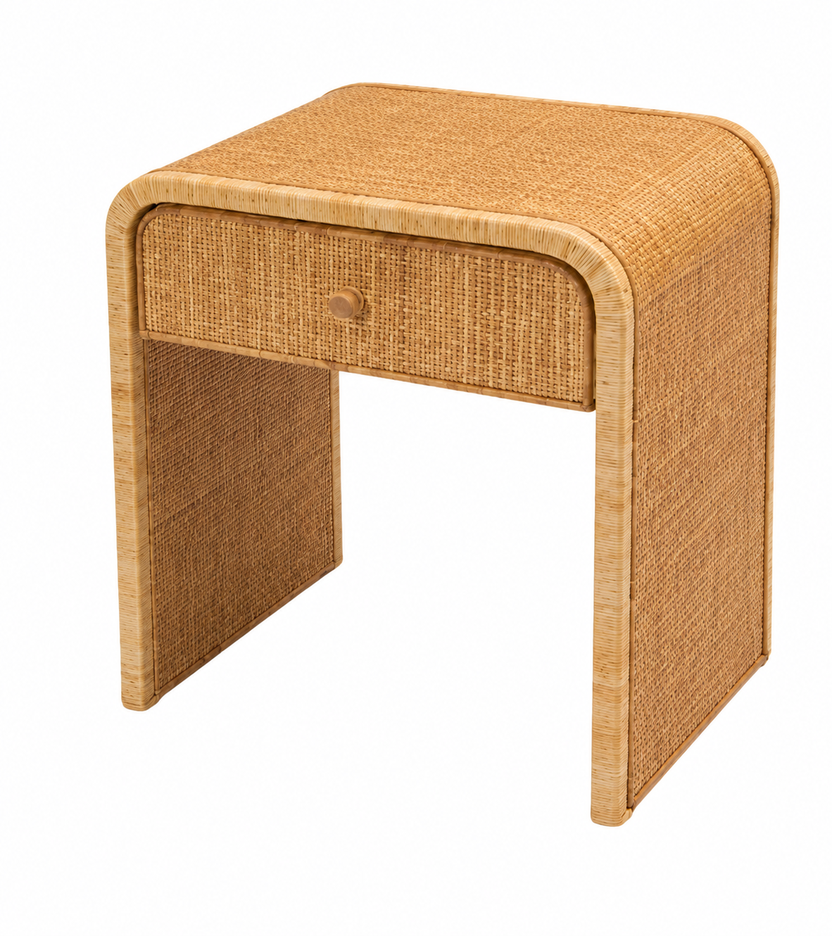 Woven Rattan Bedside Table with Drawer – handcrafted rattan bedside table by Cavalry Lane – view 2