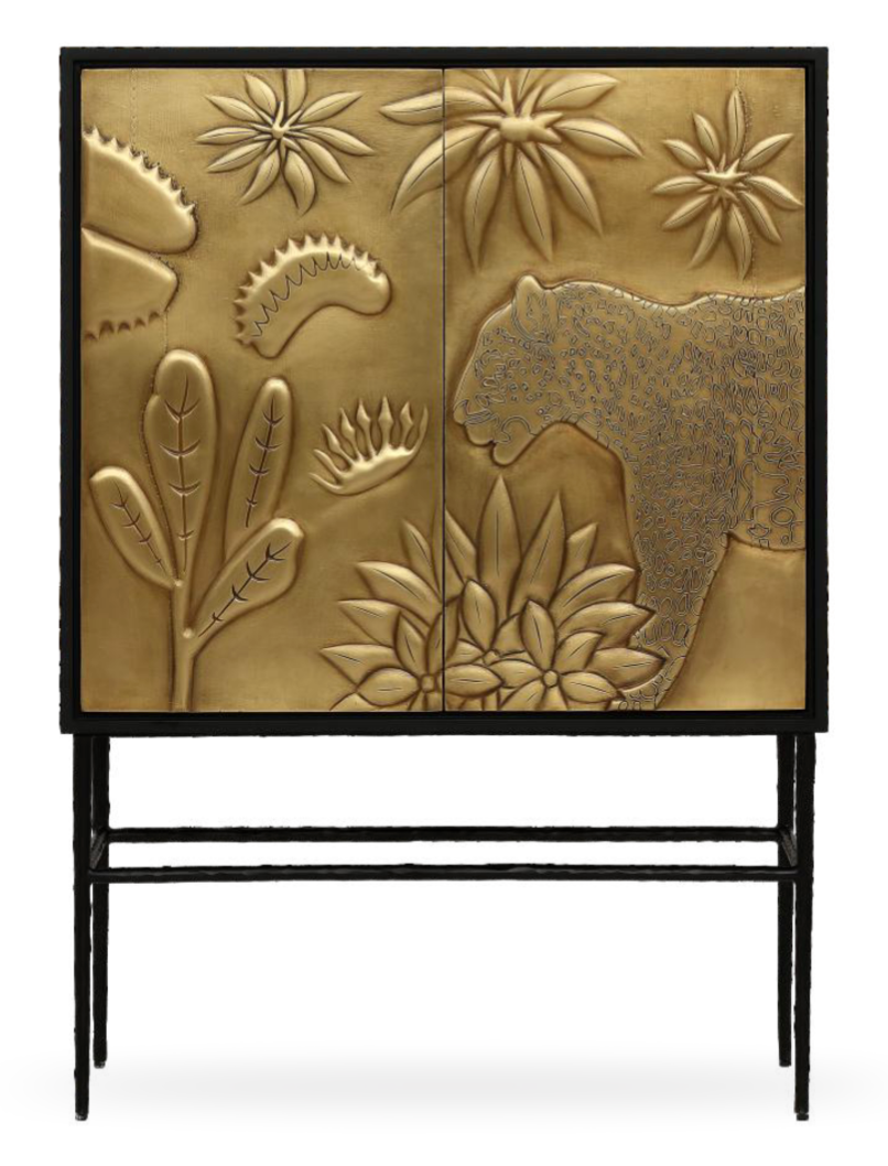 Jungle Etched Brass & Metal Bar Cabinet