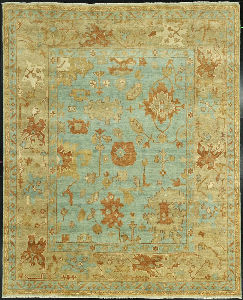 Hand-Knotted Persian Oushak Carpet – Aqua Blue & Sand – hand-knotted Oushak rug by Cavalry Lane – view 2