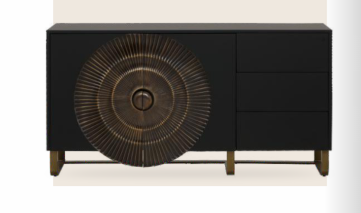 Solstice Black Wood Credenza – Hand-Carved Radial Console