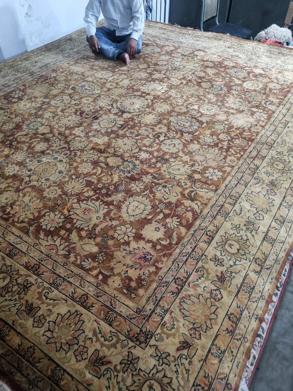 Vintage Floral Wood Carpet Handwoven Persian Rug in Warm Rust – vintage handwoven Persian carpet by Cavalry Lane – view 7