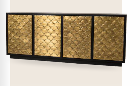 Scallop Handcrafted Brass-Etched Wooden Bar Console