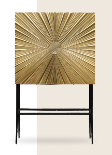 Handcrafted Starburst Brass Console Cabinet