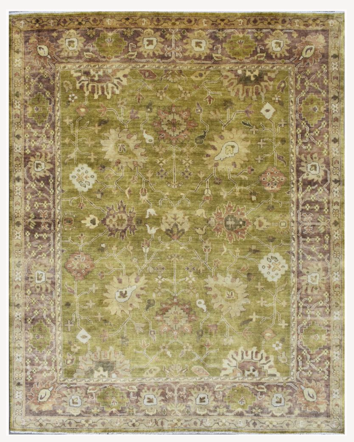 Hand-Knotted Persian Oushak Carpet – Soft Olive & Neutral | Cavalry Lane
