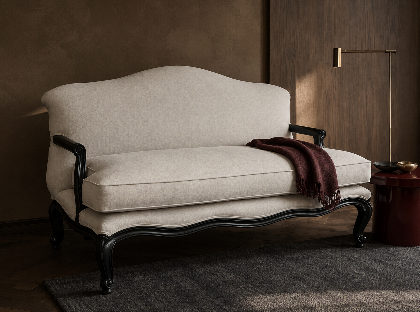 French Provincial 3-Seater Sofa in Black & White Toile – handcrafted sofa by Cavalry Lane – view 3