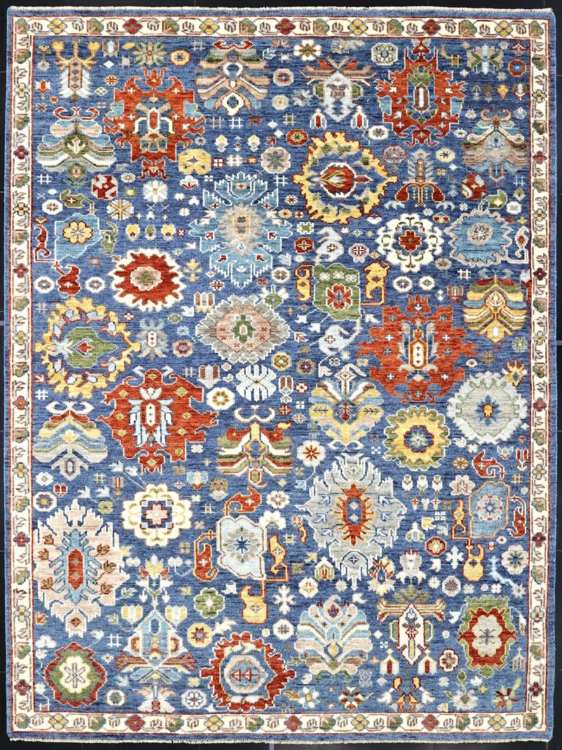 Persian Wool Carpet – Multicolour Motif on Deep Blue Ground