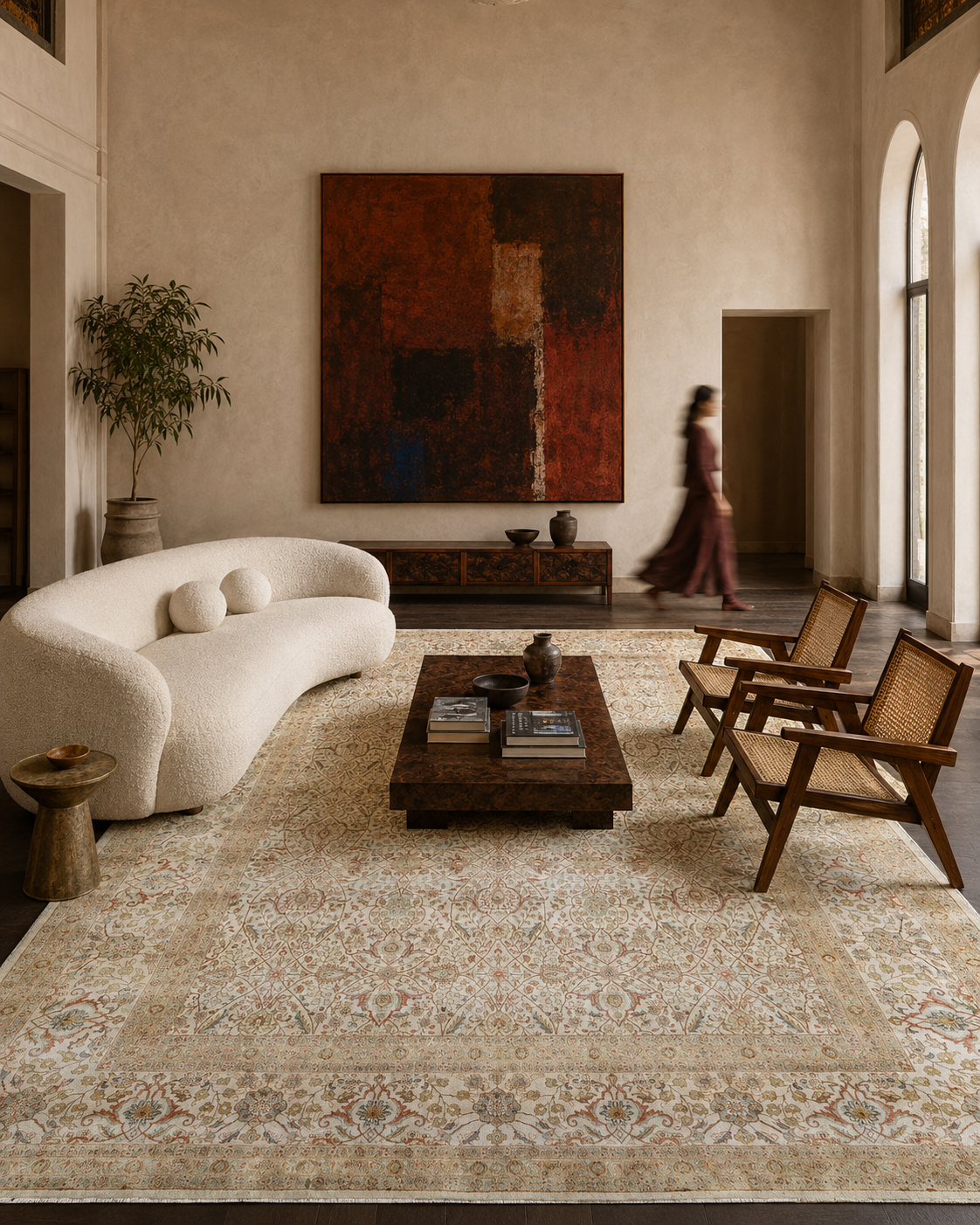 Haji Jalili Carpet in Ivory & Rust
