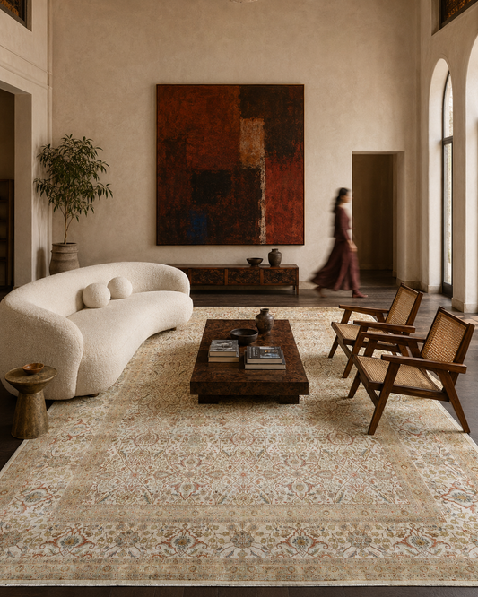 Haji Jalili Carpet in Ivory & Rust