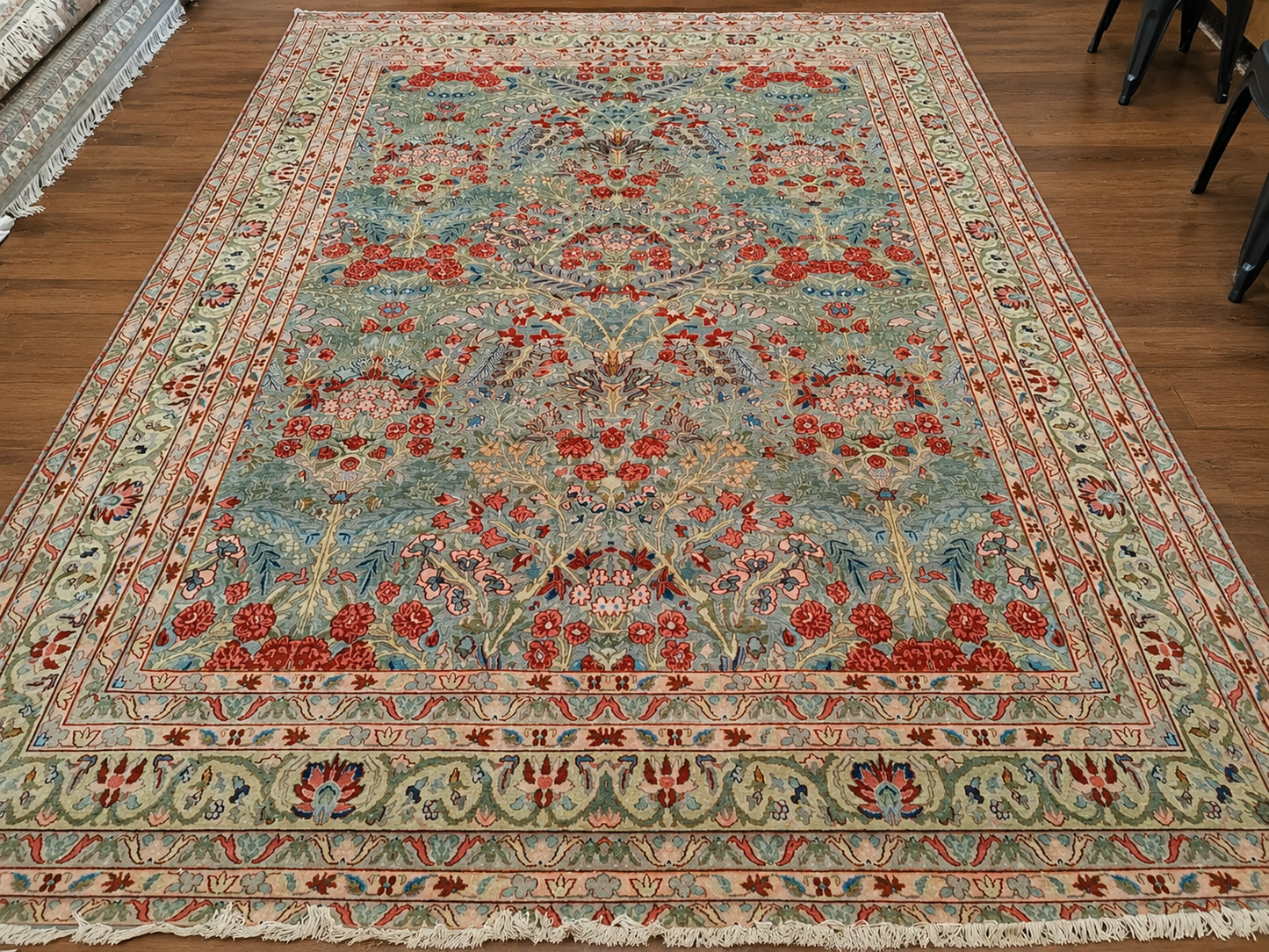 Persian Tabriz Floral Carpet in Sky Blue & Pomegranate