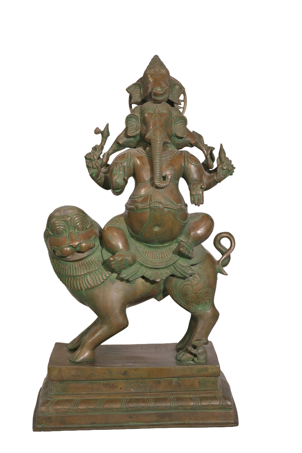 Antique Bronze Ganesha on Lion Mount