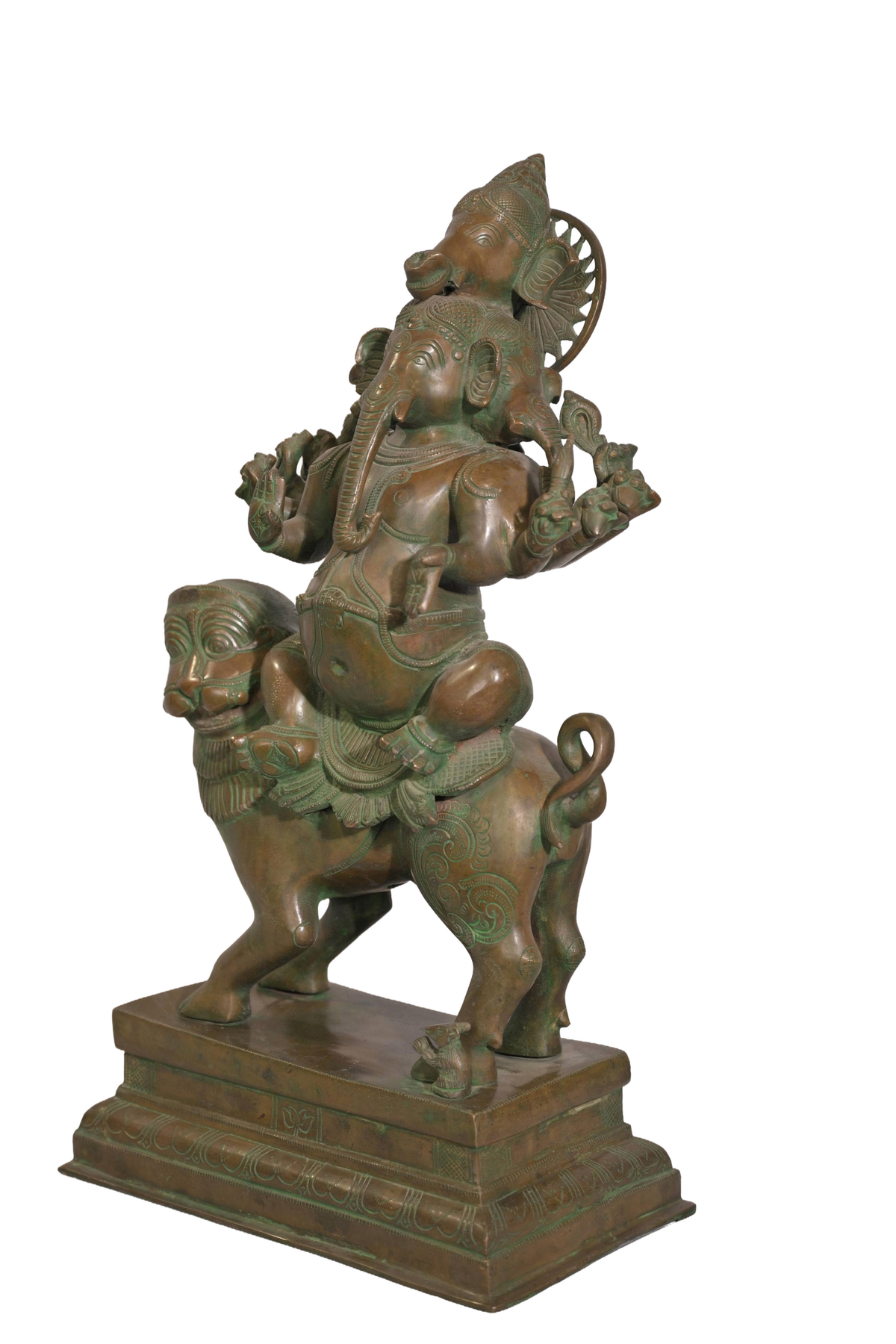 Antique Bronze Ganesha on Lion Mount