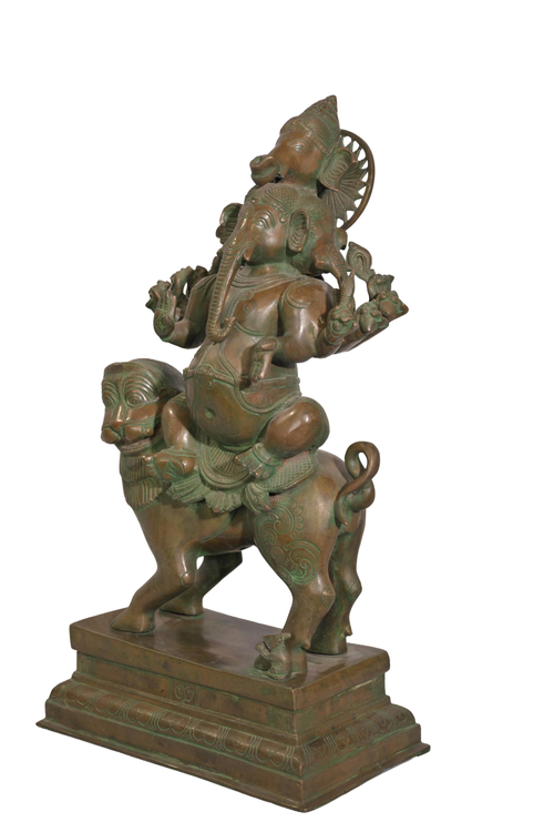 Antique Bronze Ganesha on Lion Mount – antique bronze sculpture from Cavalry Lane – view 2