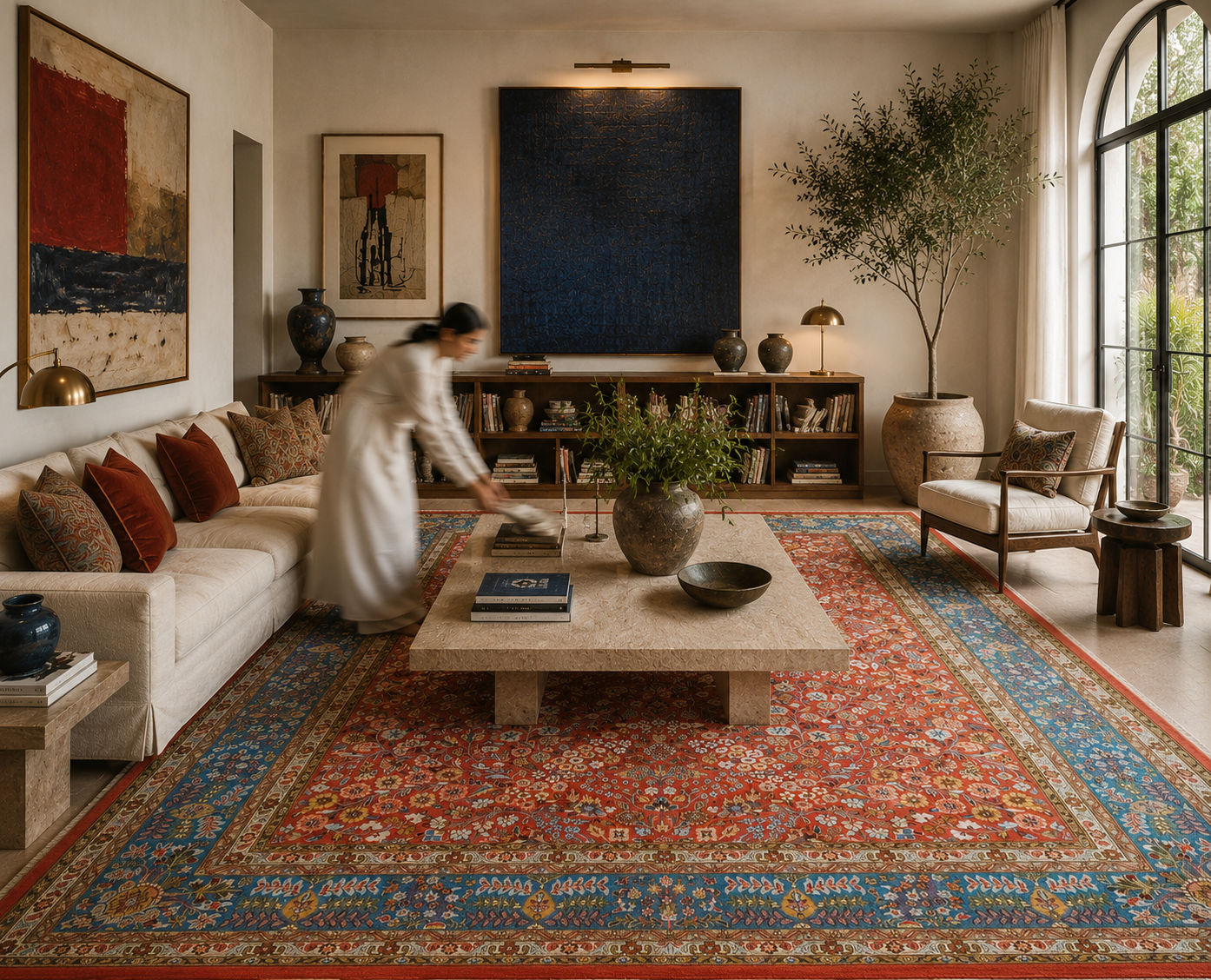 Handwoven Kashan Garden Carpet in Alta & Baby Indigo