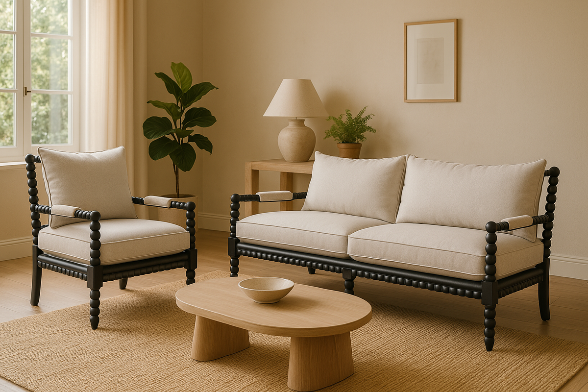 Black Beaded Two Seater – handcrafted sofa by Cavalry Lane – view 2