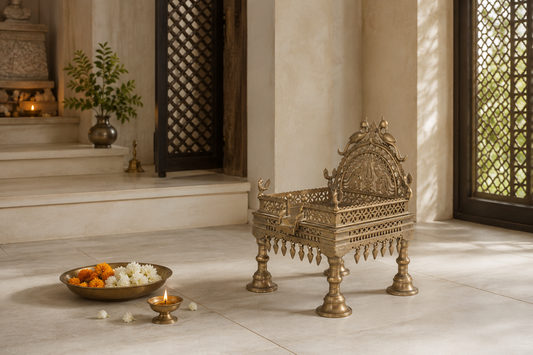 Antique Brass Singhasan (Deity Throne)