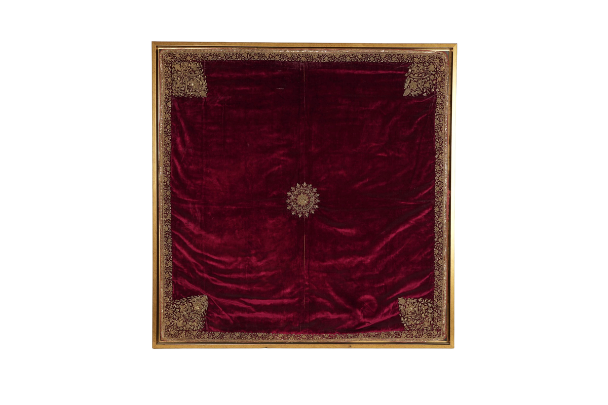 Antique Zardozi Velvet Panel, Framed