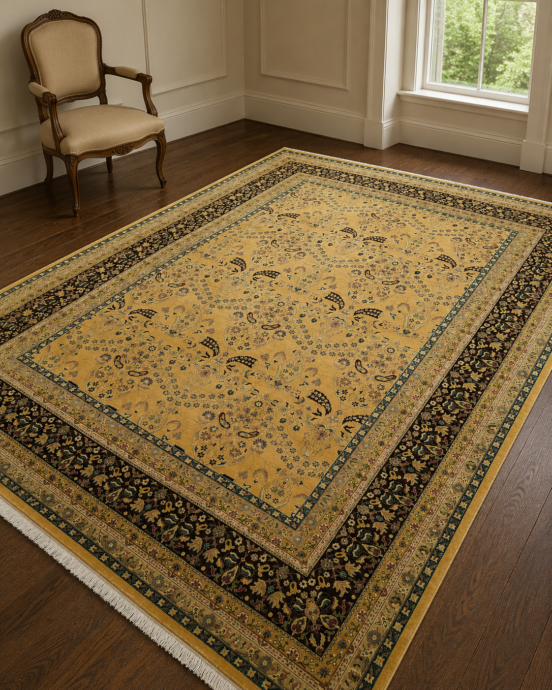 Handwoven Tabriz Carpet in Turmeric & Espresso – handwoven Persian Tabriz carpet by Cavalry Lane