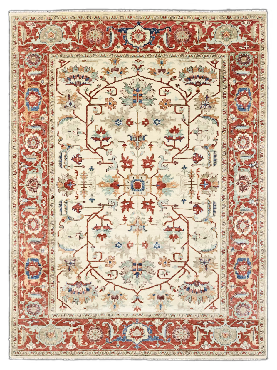 Hand-Knotted Persian Heriz Wool Carpet – Ivory & Rust | Cavalry Lane