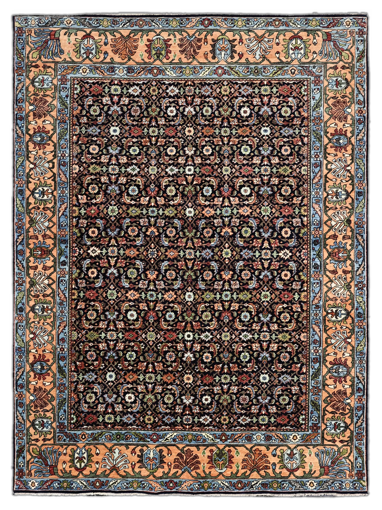 Hand-Knotted Persian Herati Wool Carpet