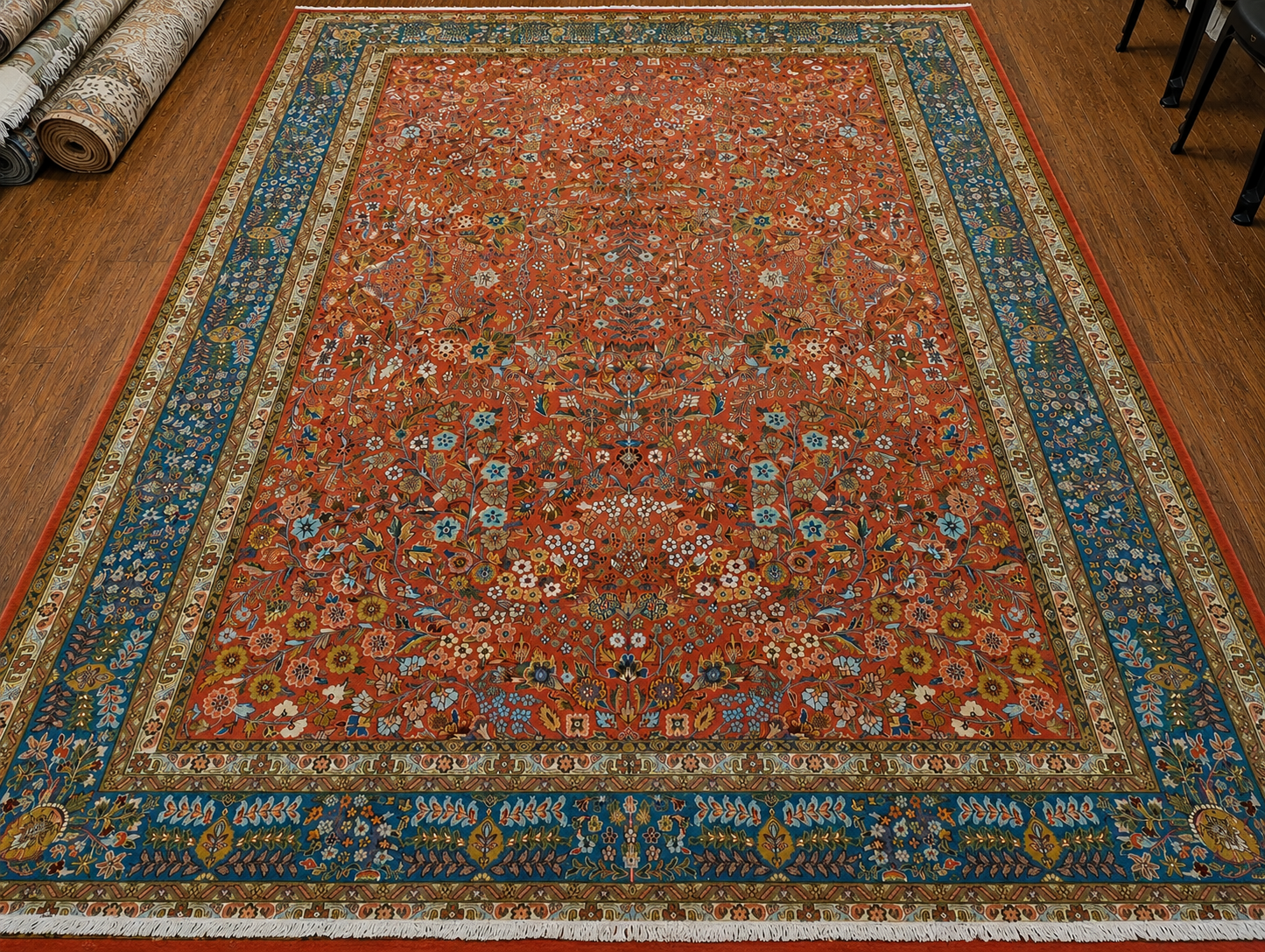Handwoven Kashan Garden Carpet in Alta & Baby Indigo