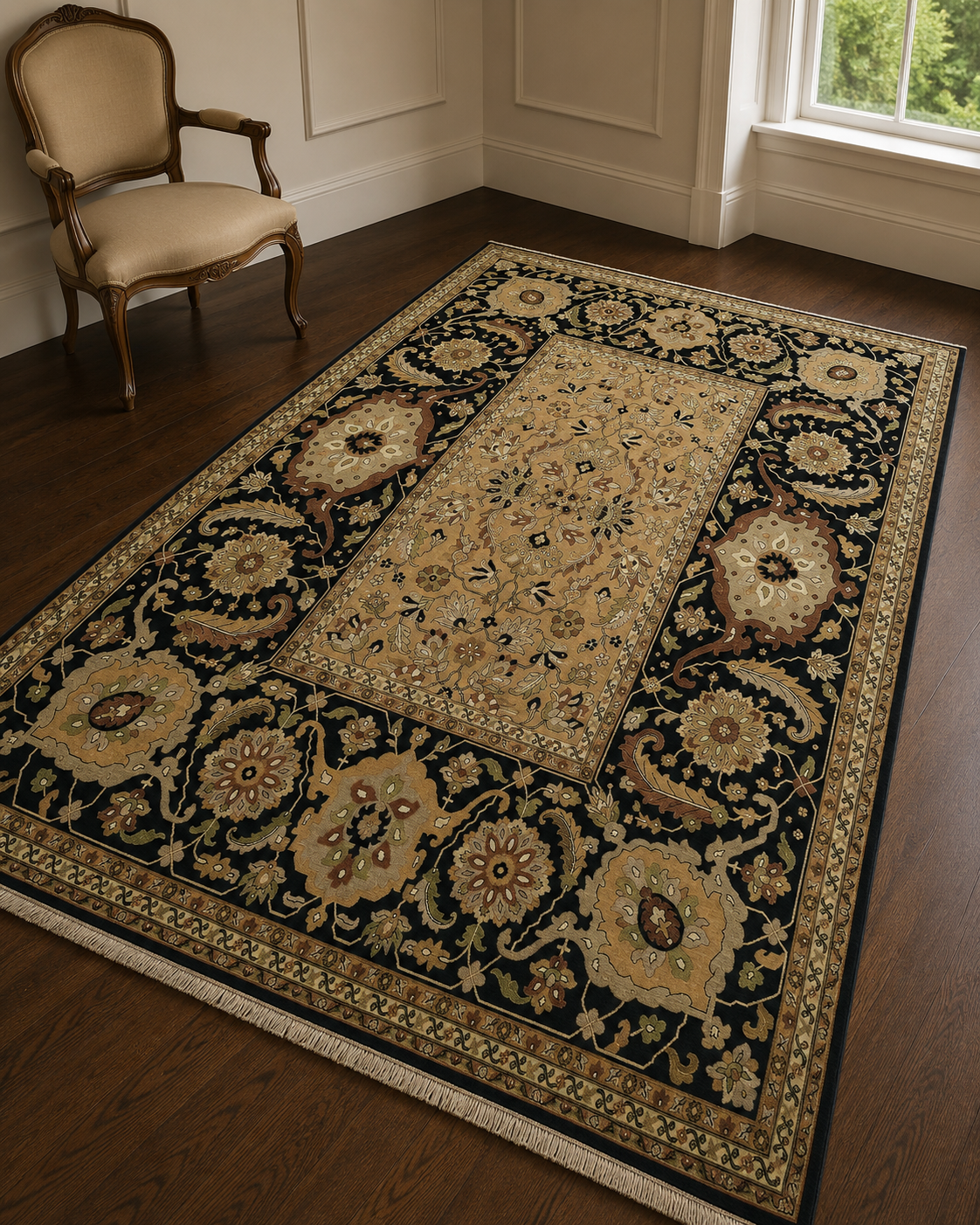 Heriz Wool Carpet in Beige & Charcoal – handwoven Persian Heriz carpet by Cavalry Lane