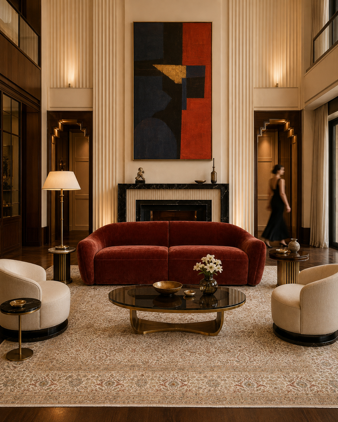 Curved Sofa in Rust Chenille – handcrafted sofa by Cavalry Lane