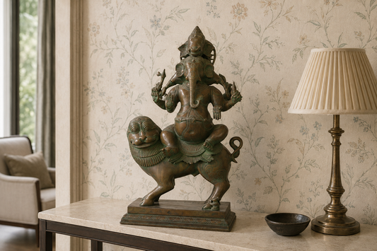 Antique Bronze Ganesha on Lion Mount