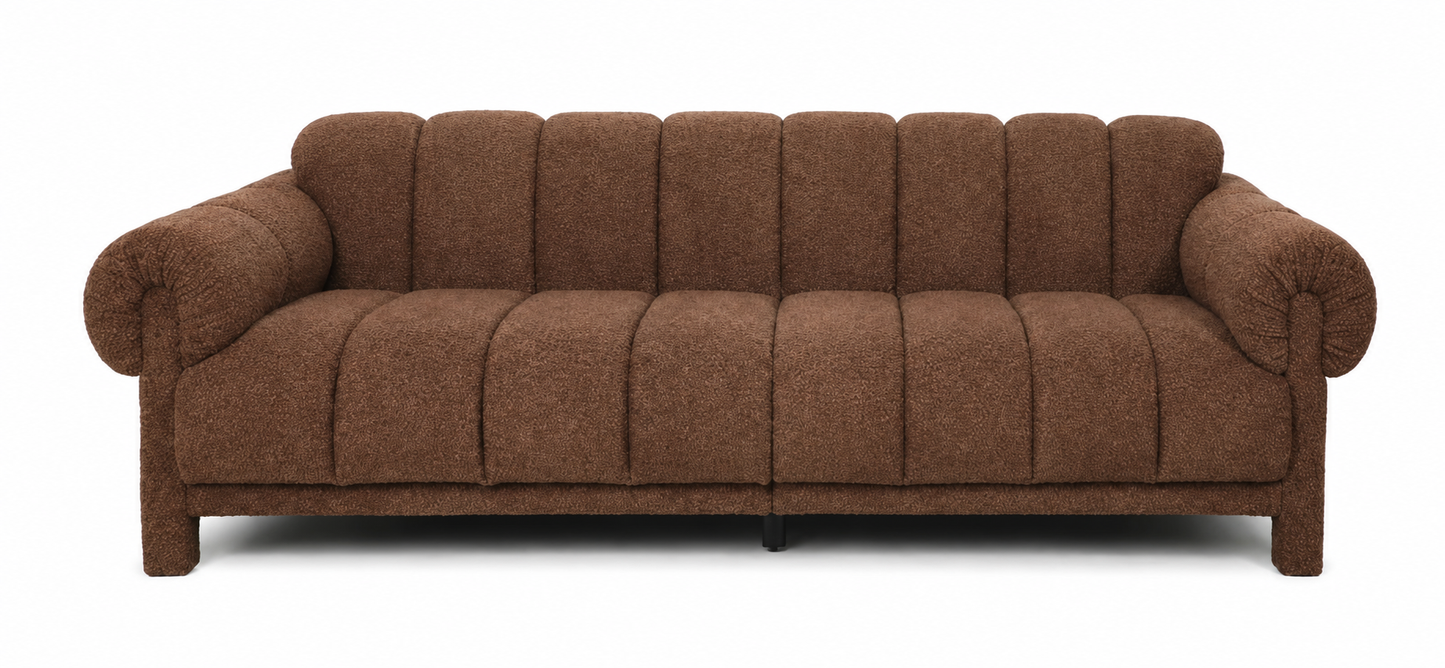 Channel-Tufted Sofa in Brown Boucle – handcrafted sofa by Cavalry Lane – view 2