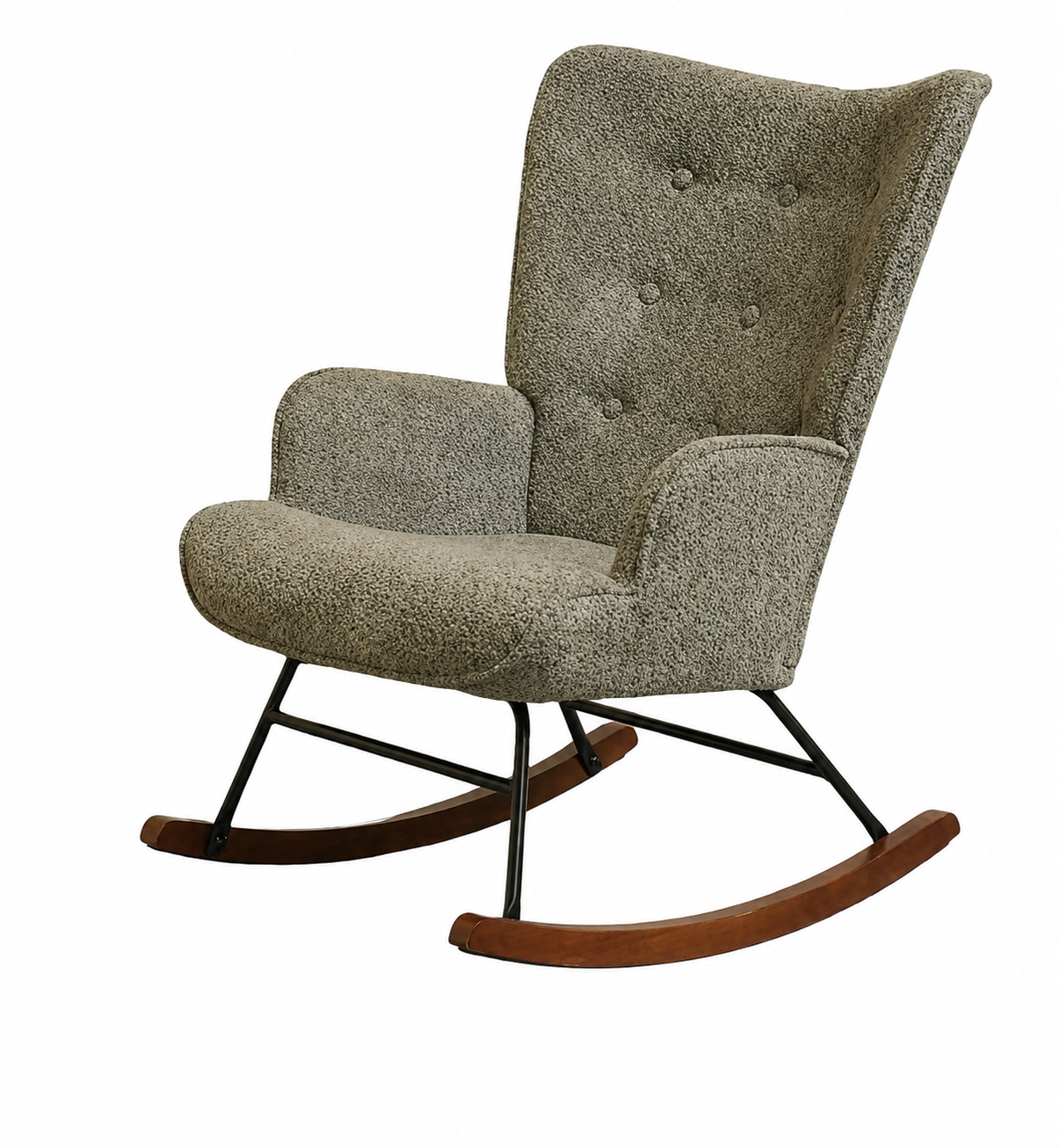 High-Back Bouclé Rocking Chair in Grey – handcrafted rocking chair by Cavalry Lane – view 3