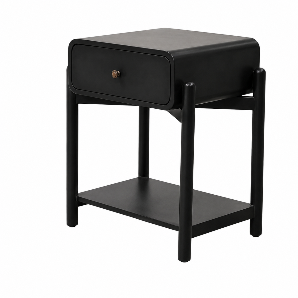 Black Curved-Edge Bedside Table with Drawer – handcrafted bedside table by Cavalry Lane – view 2