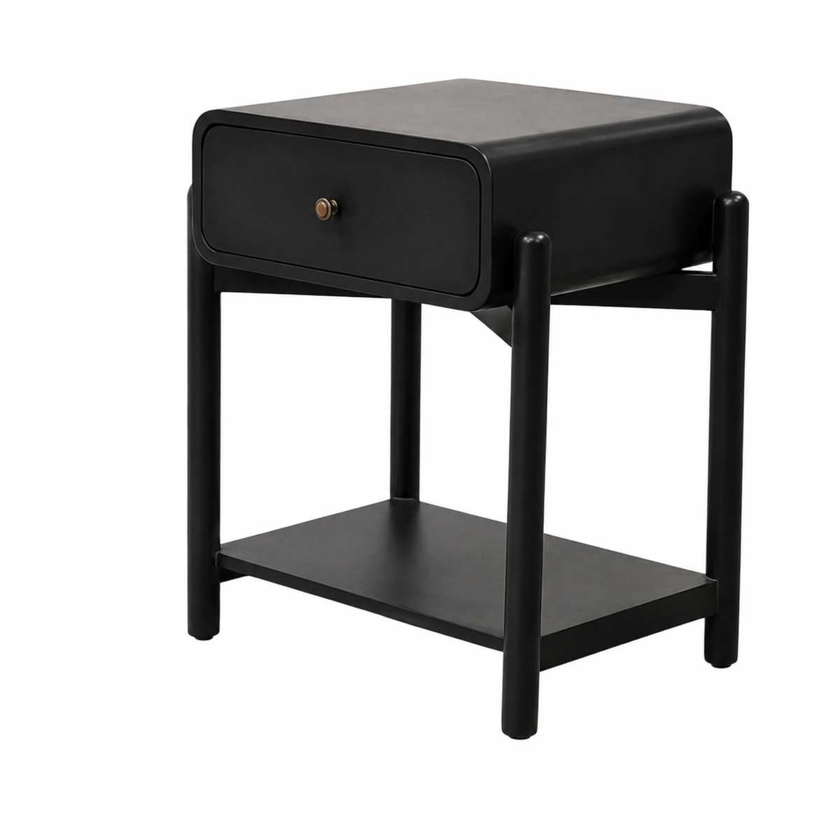 Black Curved-Edge Bedside Table with Drawer – handcrafted bedside table by Cavalry Lane – view 2