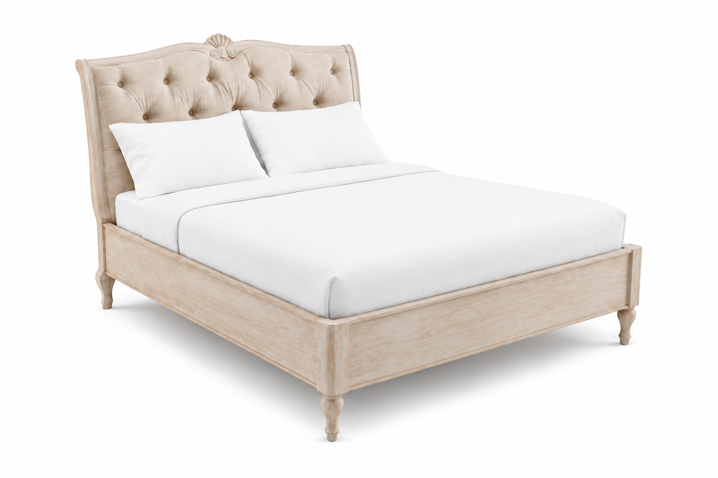 French Country Cane Bed with Scalloped Wood Frame – handcrafted cane bed by Cavalry Lane – view 2