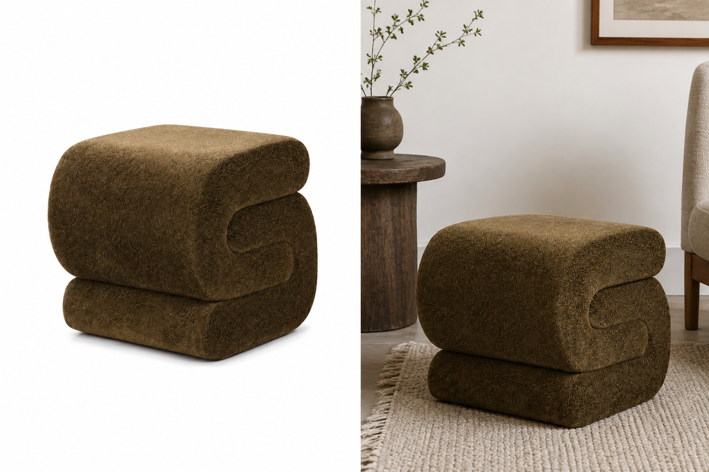 Sculptural Ribbon Stool in Rust Print