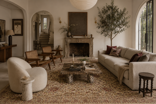Tabriz Medallion Carpet in Ivory & Rust