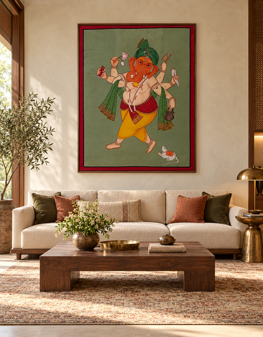 Hand-Painted Six-Armed Ganesha on Cloth