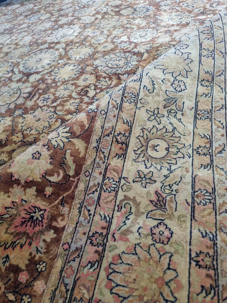 Vintage Floral Wood Carpet Handwoven Persian Rug in Warm Rust – vintage handwoven Persian carpet by Cavalry Lane – view 6