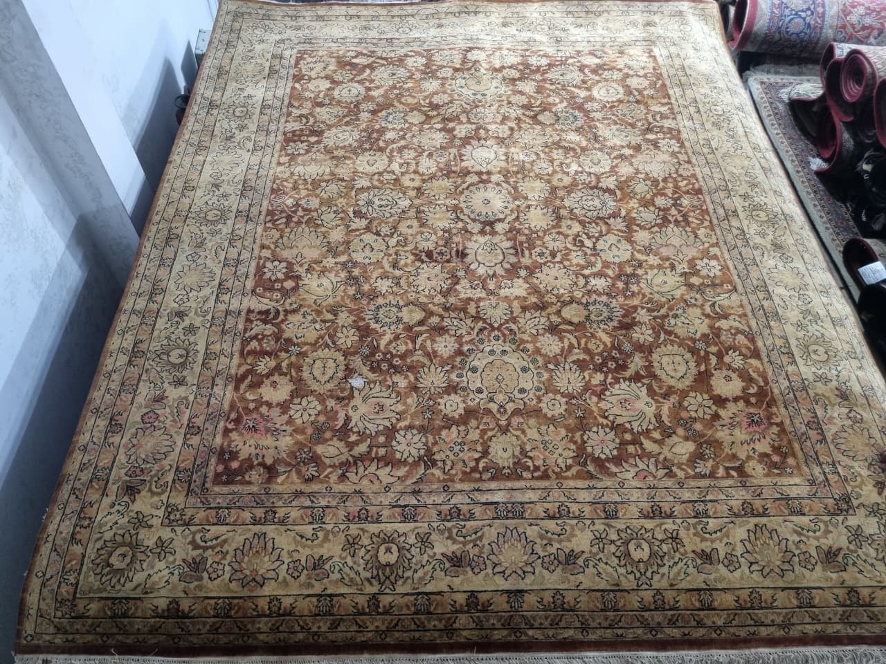 Vintage Floral Wood Carpet Handwoven Persian Rug in Warm Rust – vintage handwoven Persian carpet by Cavalry Lane – view 5