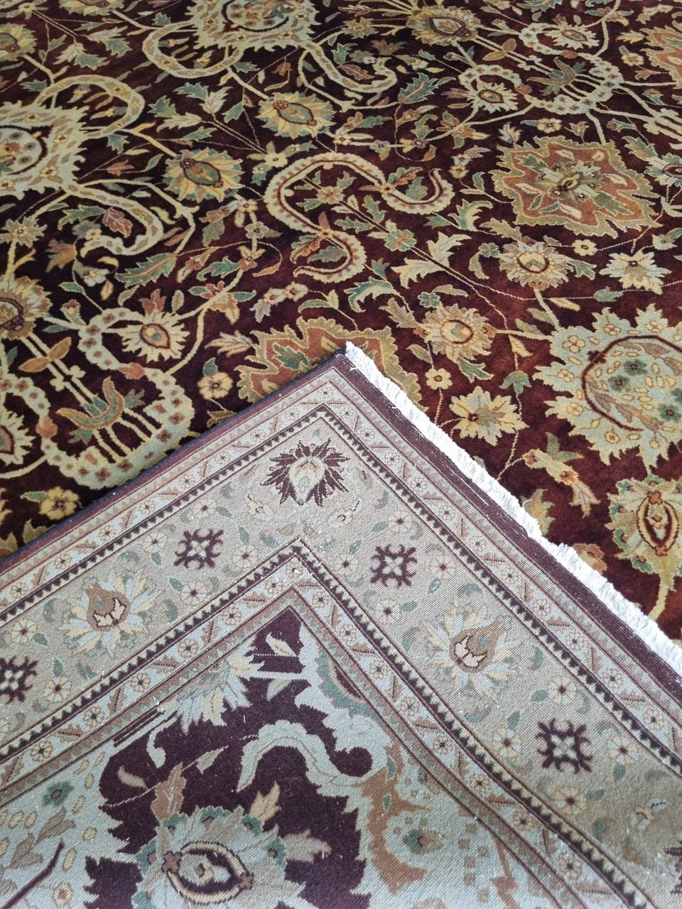 Vintage Wool Carpet Handwoven Persian Rug in Deep Burgundy & Ivory – vintage handwoven Persian carpet by Cavalry Lane – view 4