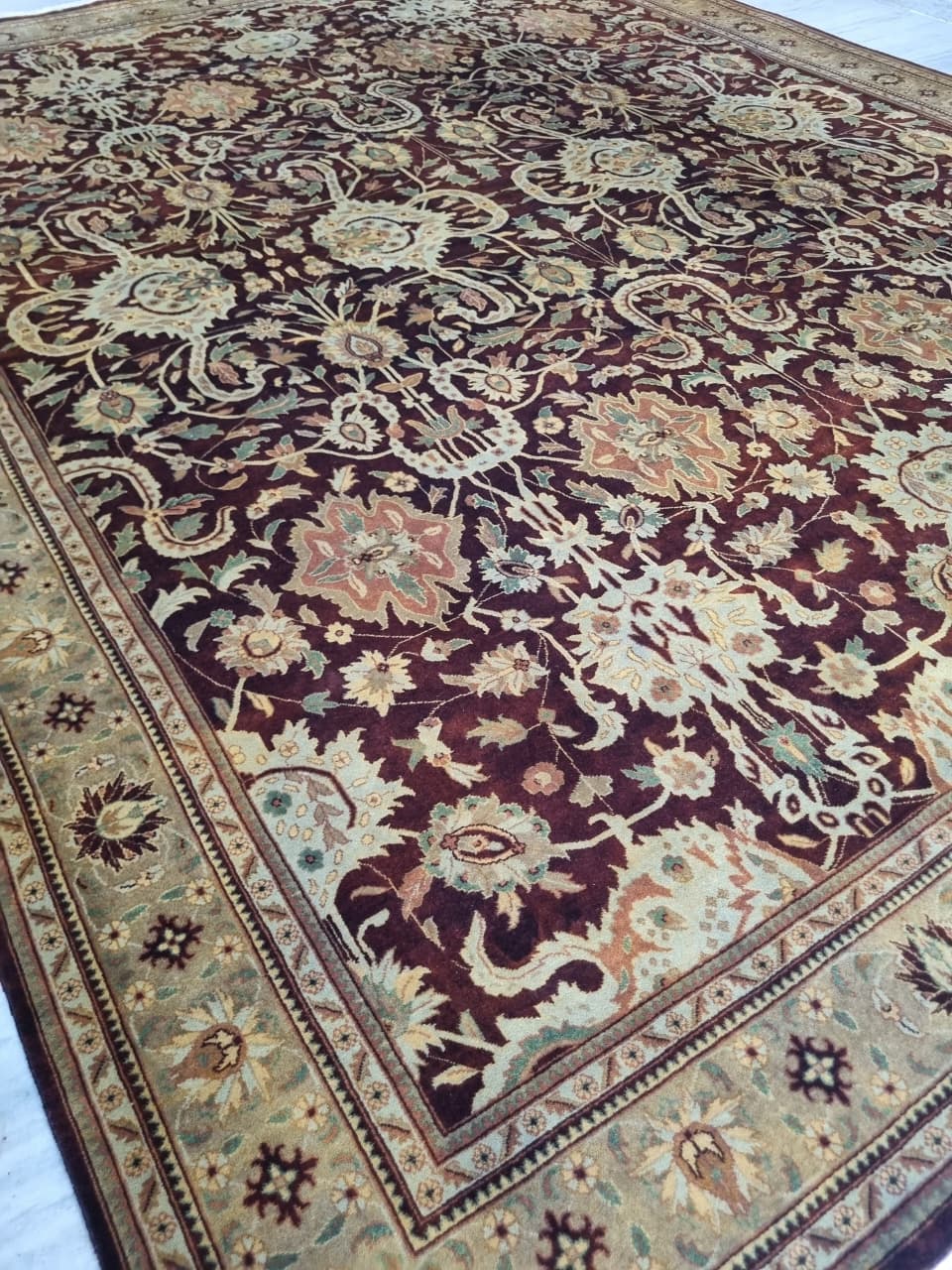 Vintage Wool Carpet Handwoven Persian Rug in Deep Burgundy & Ivory – vintage handwoven Persian carpet by Cavalry Lane – view 2