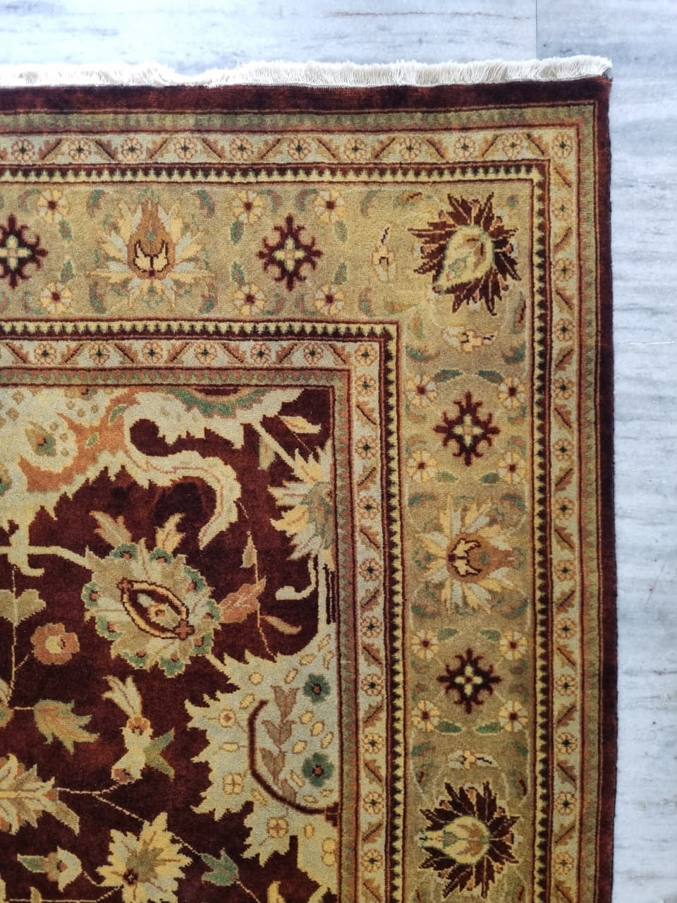 Vintage Wool Carpet Handwoven Persian Rug in Deep Burgundy & Ivory – vintage handwoven Persian carpet by Cavalry Lane – view 3