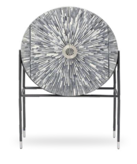 Celestial Circular Wood Cabinet – Hand-Carved Inlay Starburst Design
