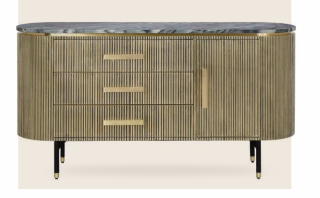 Fluted Wooden Sideboard with Marble Top