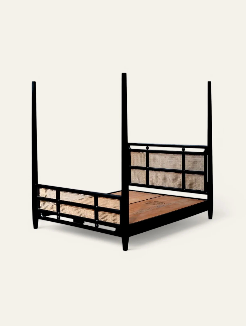 Rattan Four Poster Bed – handcrafted wooden bed by Cavalry Lane – view 2