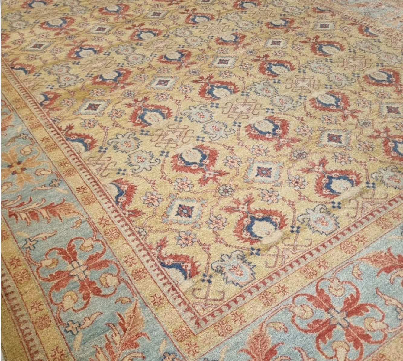 Handwoven Heriz Carpet Ice & Sunshine Vintage Pastel Wool Rug – handwoven Persian Heriz carpet by Cavalry Lane – view 3