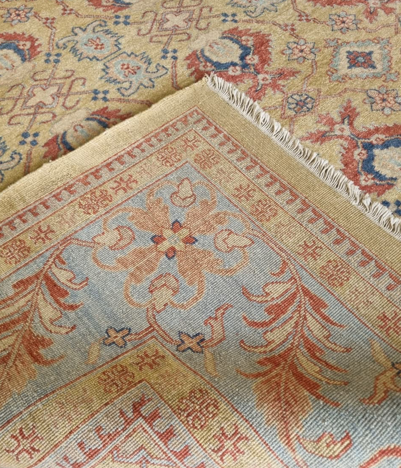 Handwoven Heriz Carpet Ice & Sunshine Vintage Pastel Wool Rug – handwoven Persian Heriz carpet by Cavalry Lane – view 4