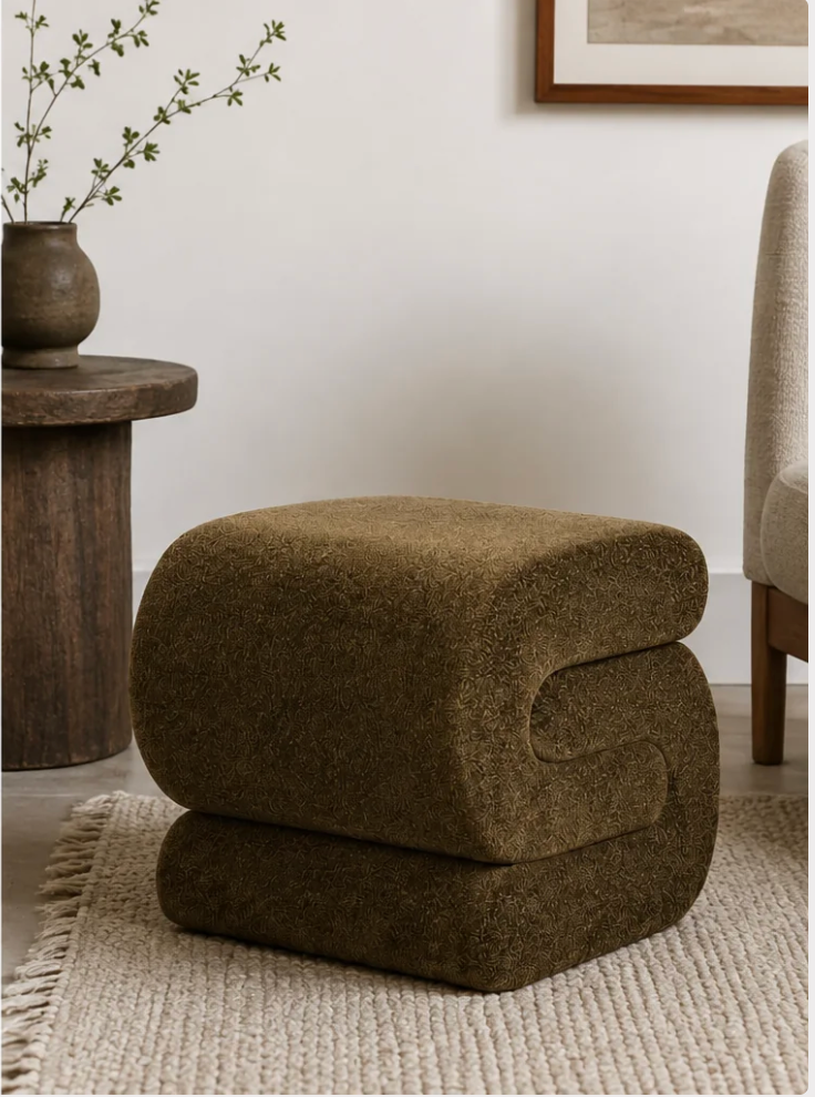 Sculptural Ribbon Stool in Rust Print – handcrafted stool by Cavalry Lane