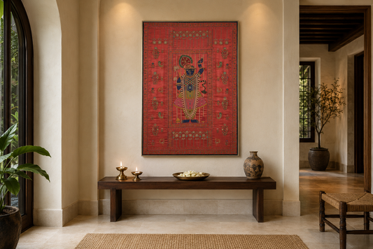 Antique Hand-Embroidered Pichvai Textile, Framed
